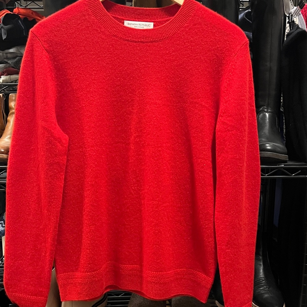 Banana Republic Red Cashmere Crewneck Sweater